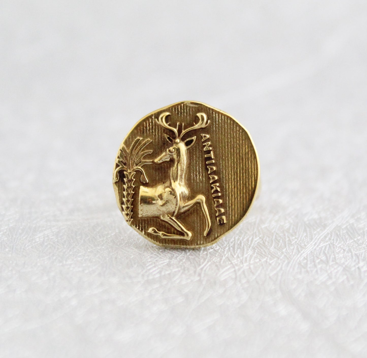 Stag Coin ring, Greek Egyptian Roman art, Ancient Intaglio Ring