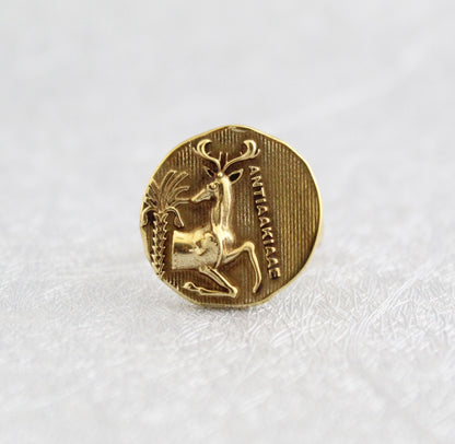 Stag Coin ring, Greek Egyptian Roman art, Ancient Intaglio Ring