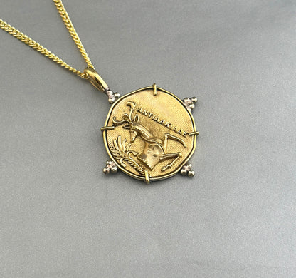 Stag Coin Necklace, Coin Jewelry, Egyptian Coin Necklace