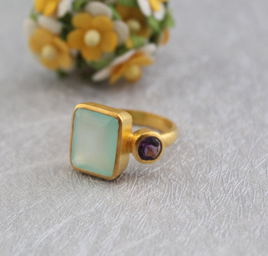 Aqua Chalcedony Ring