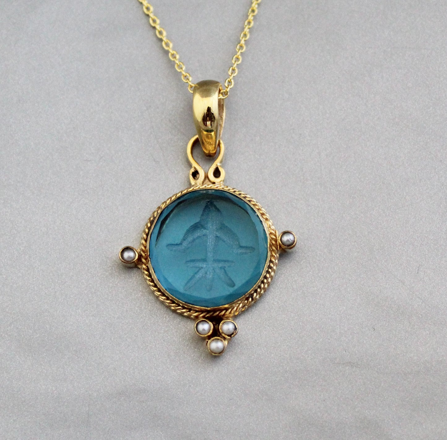 Blue Intaglio Necklace, Antique Vintage Victorian Necklace