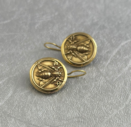 Coin Jewelry, Vintage Honey Bee Earrings