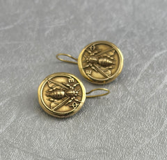 Coin Jewelry, Vintage Honey Bee Earrings