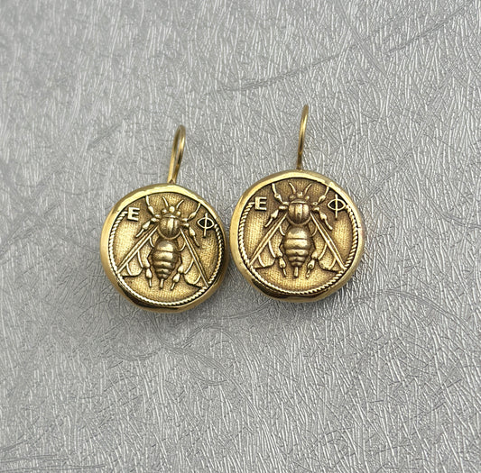 Coin Jewelry, Vintage Honey Bee Earrings