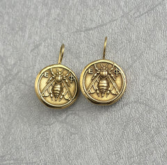 Coin Jewelry, Vintage Honey Bee Earrings