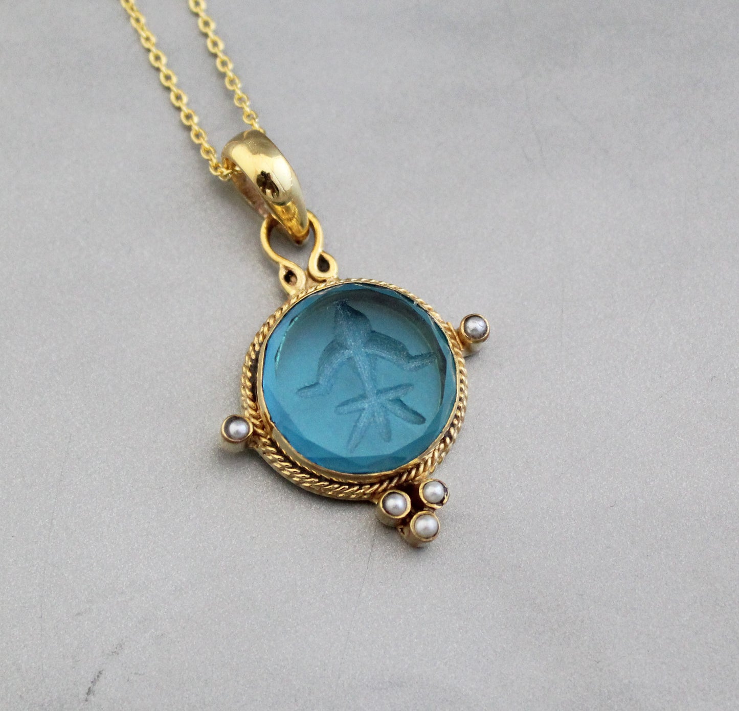 Blue Intaglio Necklace, Antique Vintage Victorian Necklace