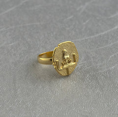 Ancient Old Intaglio Brass Ring, Roman Coin