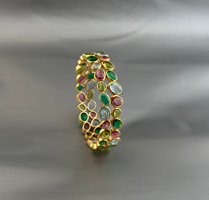 Multi Stone Bangle, Sterling Silver Bangle, Colorful Bangles