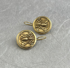 Coin Jewelry, Vintage Honey Bee Earrings