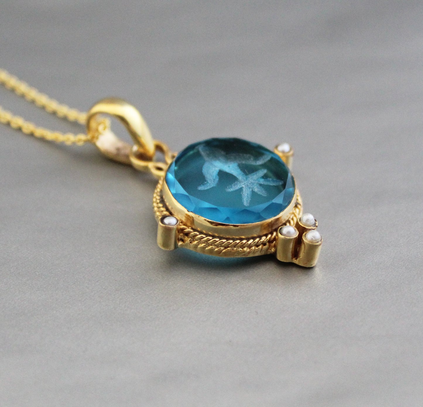 Blue Intaglio Necklace, Antique Vintage Victorian Necklace