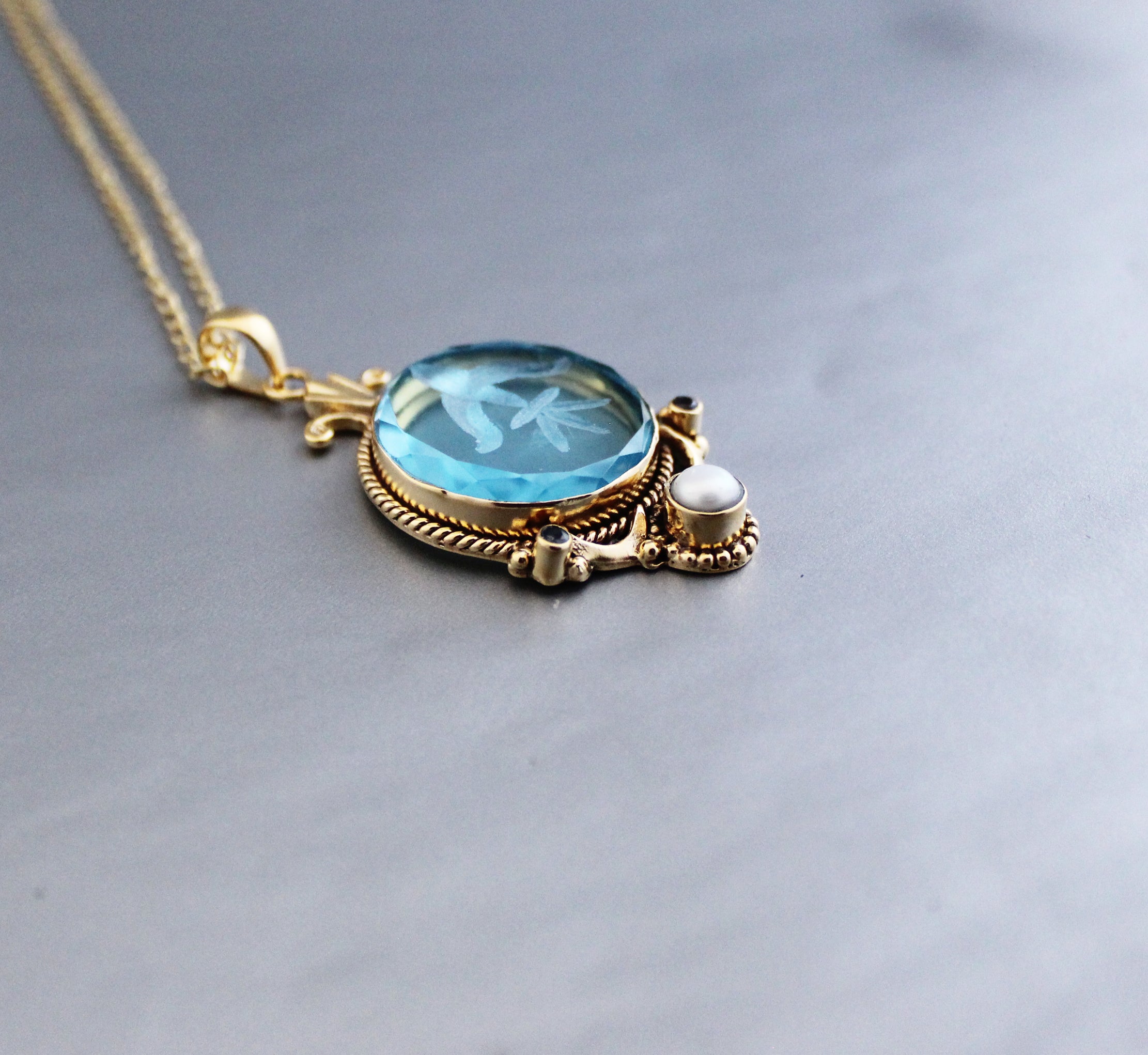 Blue Intaglio Necklace, Victorian Pendant