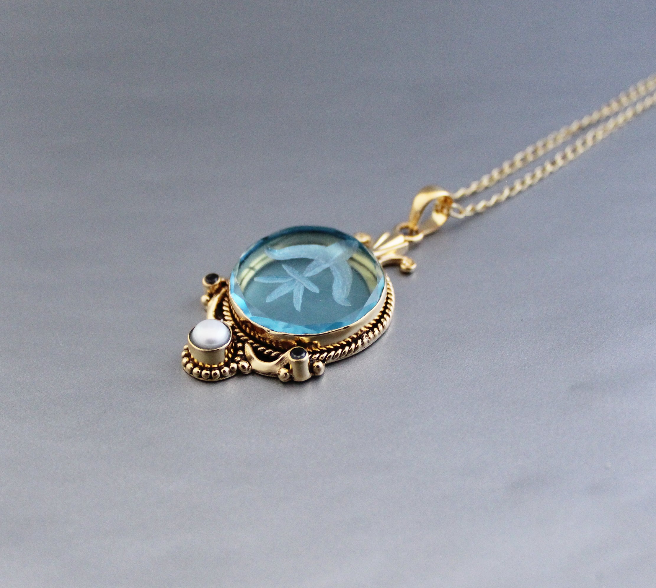 Blue Intaglio Necklace, Victorian Pendant