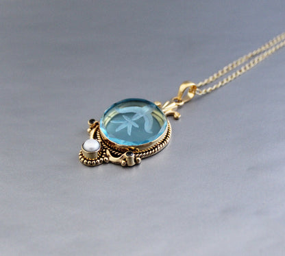 Blue Intaglio Necklace, Victorian Pendant