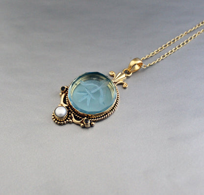 Blue Intaglio Necklace, Victorian Pendant