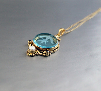 Blue Intaglio Necklace, Victorian Pendant