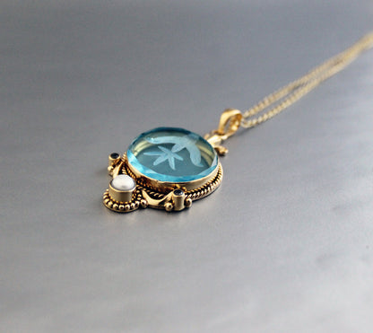 Blue Intaglio Necklace, Victorian Pendant