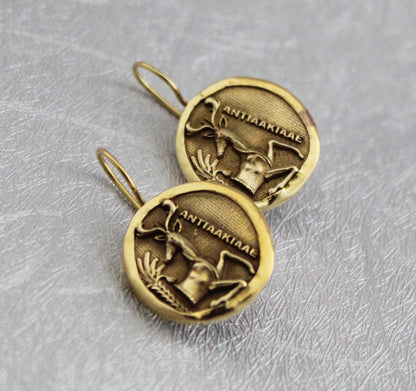 Stag Coin Jewelry, Ancient Roman Coin Earrings