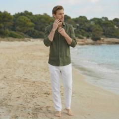 Neutral Green Relaxed Fit Linen Shirt