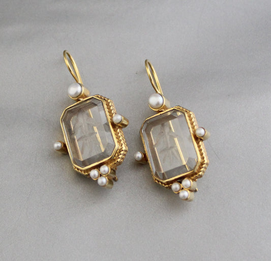 Clear Crystal Intaglio Earrings, Cameo Jewelry