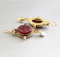 Red Intaglio Earrings, Victorian Jewelry