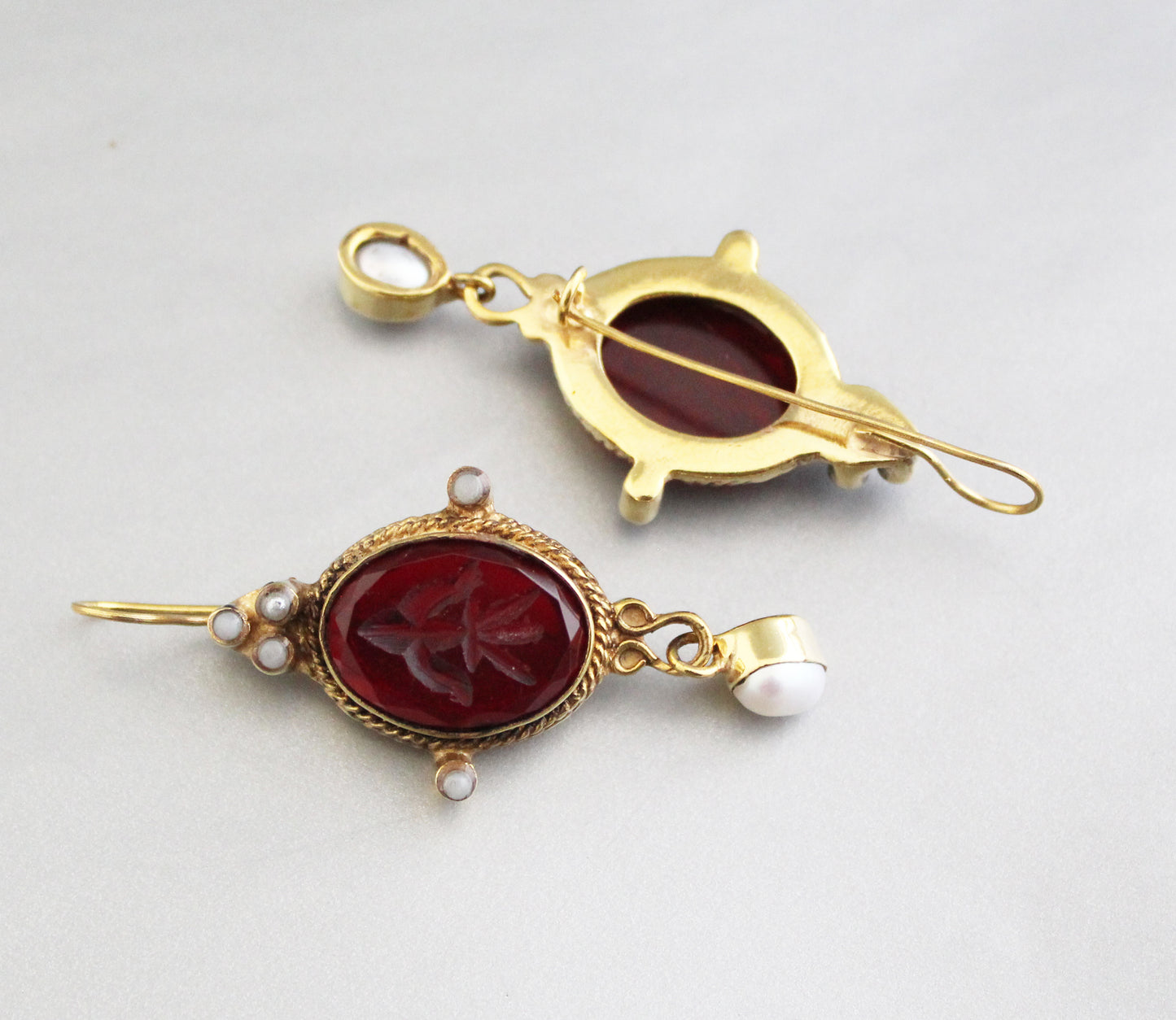 Red Intaglio Earrings, Victorian Jewelry