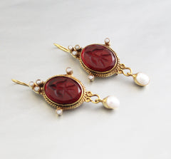 Red Intaglio Earrings, Victorian Jewelry
