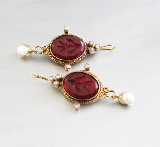 Red Intaglio Earrings, Victorian Jewelry