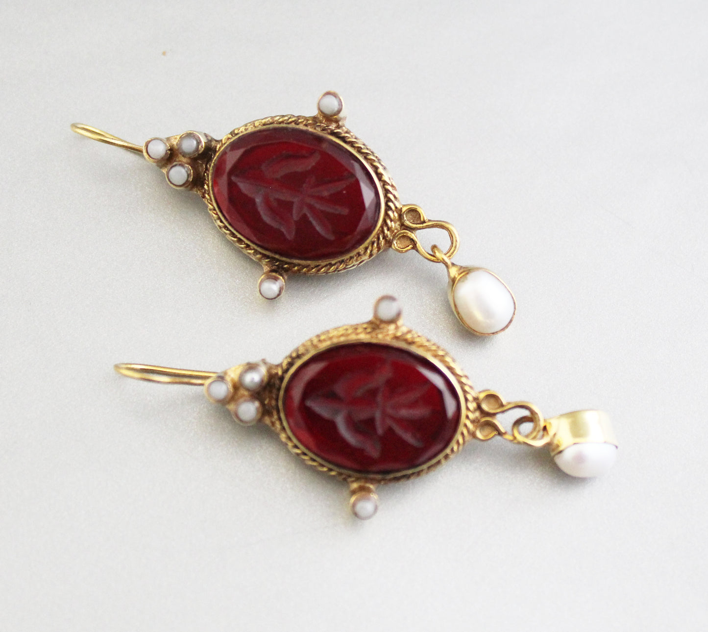 Red Intaglio Earrings, Victorian Jewelry