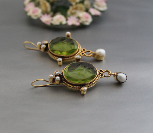 Olive Intaglio Vintage Earrings