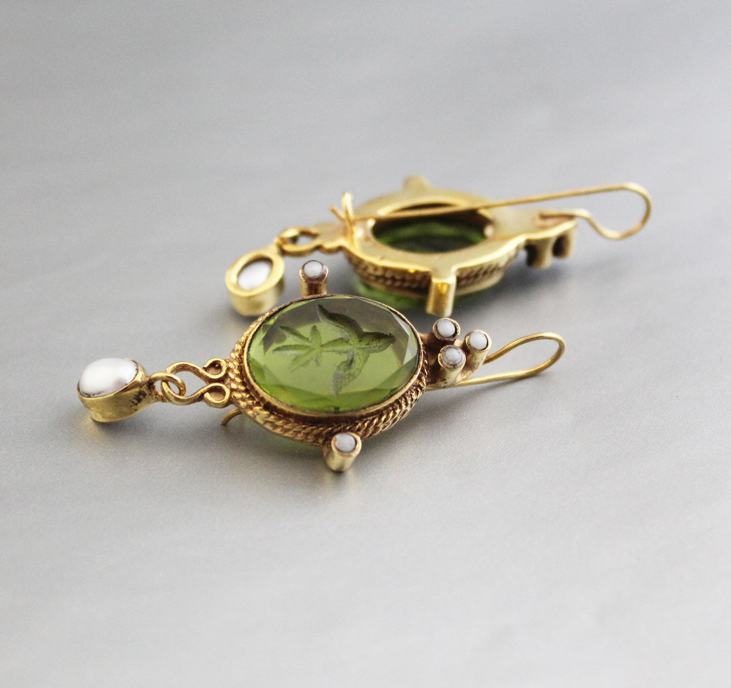 Olive Intaglio Vintage Earrings