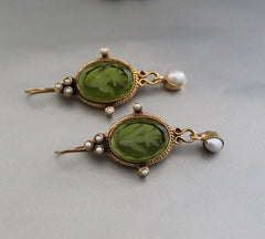 Olive Intaglio Vintage Earrings
