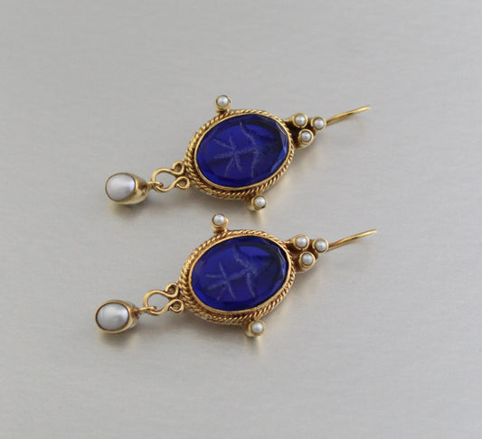 Indigo Blue Earrings, Antique Vintage Earrings