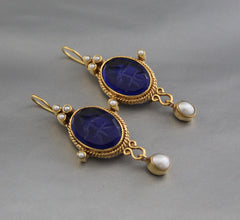 Indigo Blue Earrings, Antique Vintage Earrings