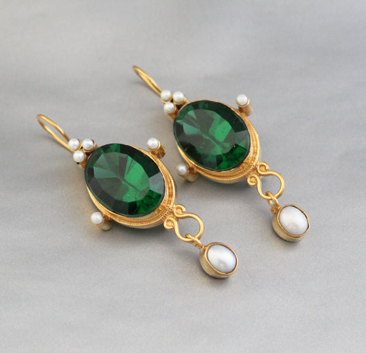 Green Crystal Vintage Victorian Earrings