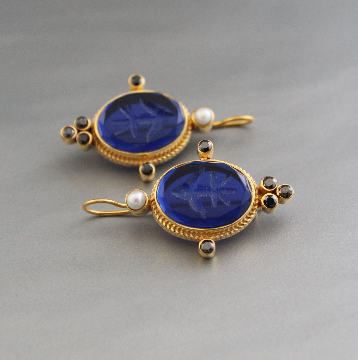 Indigo Blue Earrings, Antique Vintage Earrings