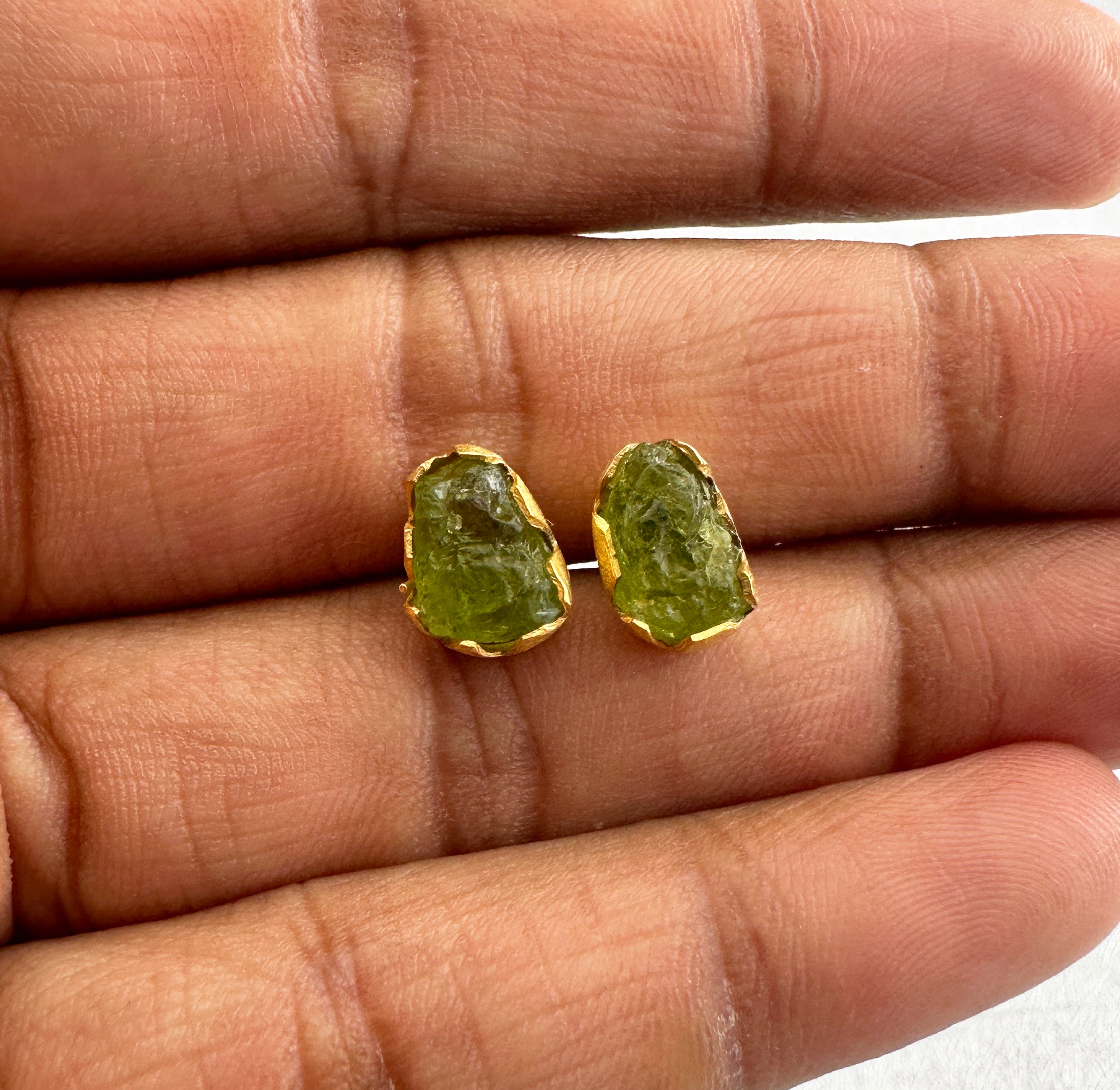 Raw Peridot Earrings