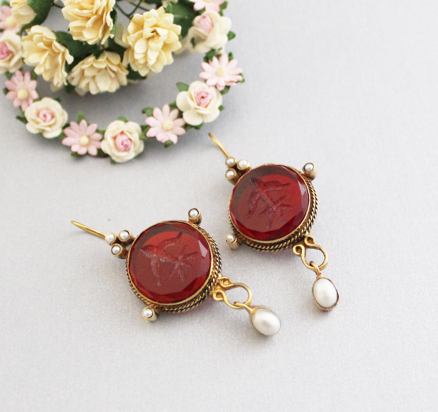 Red Intaglio Crystal  Earrings