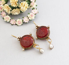 Red Intaglio Crystal  Earrings