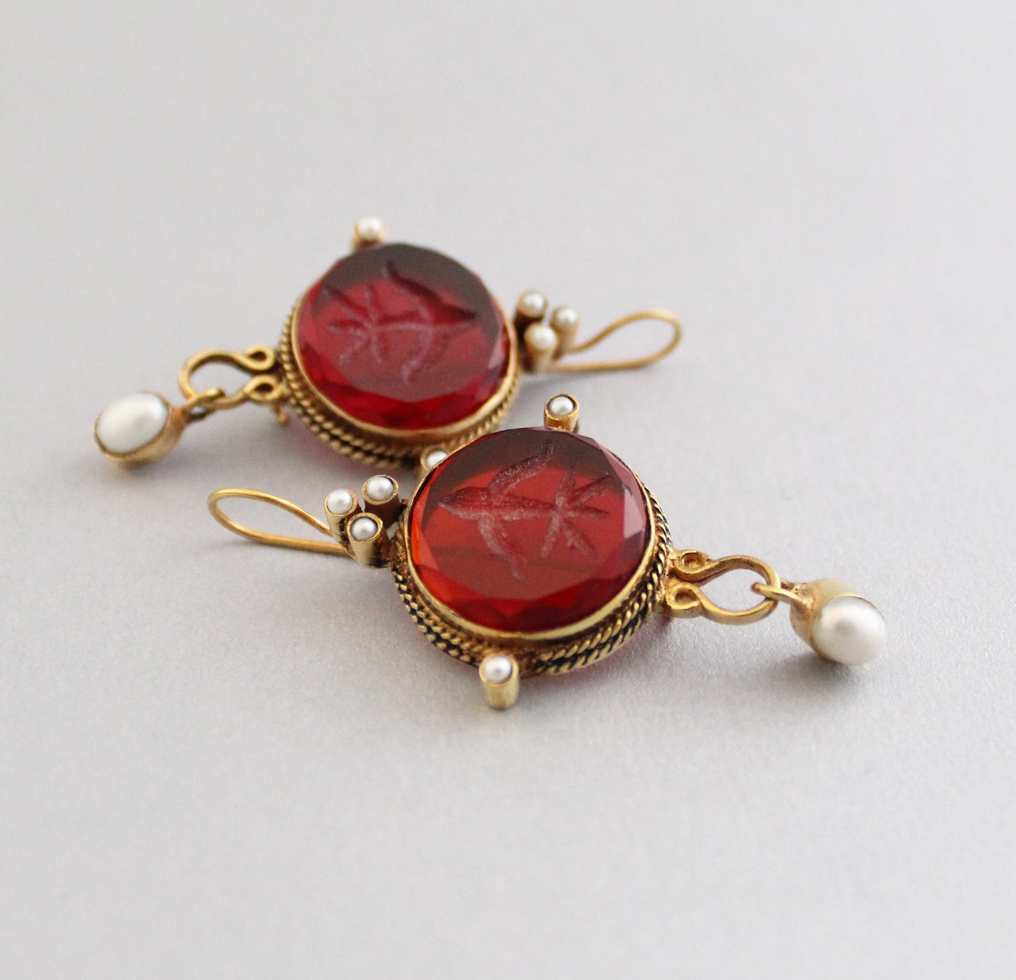 Red Intaglio Crystal  Earrings