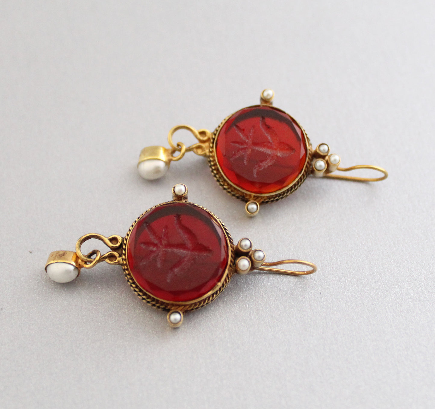 Red Intaglio Crystal  Earrings