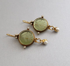 Olive Intaglio Crystal  Earrings