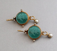 Green Crystal Intaglio Earrings