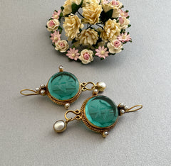 Green Crystal Intaglio Earrings