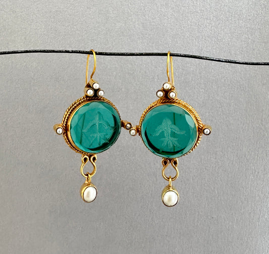 Green Crystal Intaglio Earrings