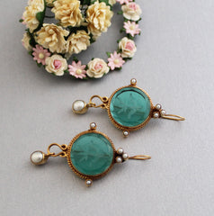 Green Crystal Intaglio Earrings