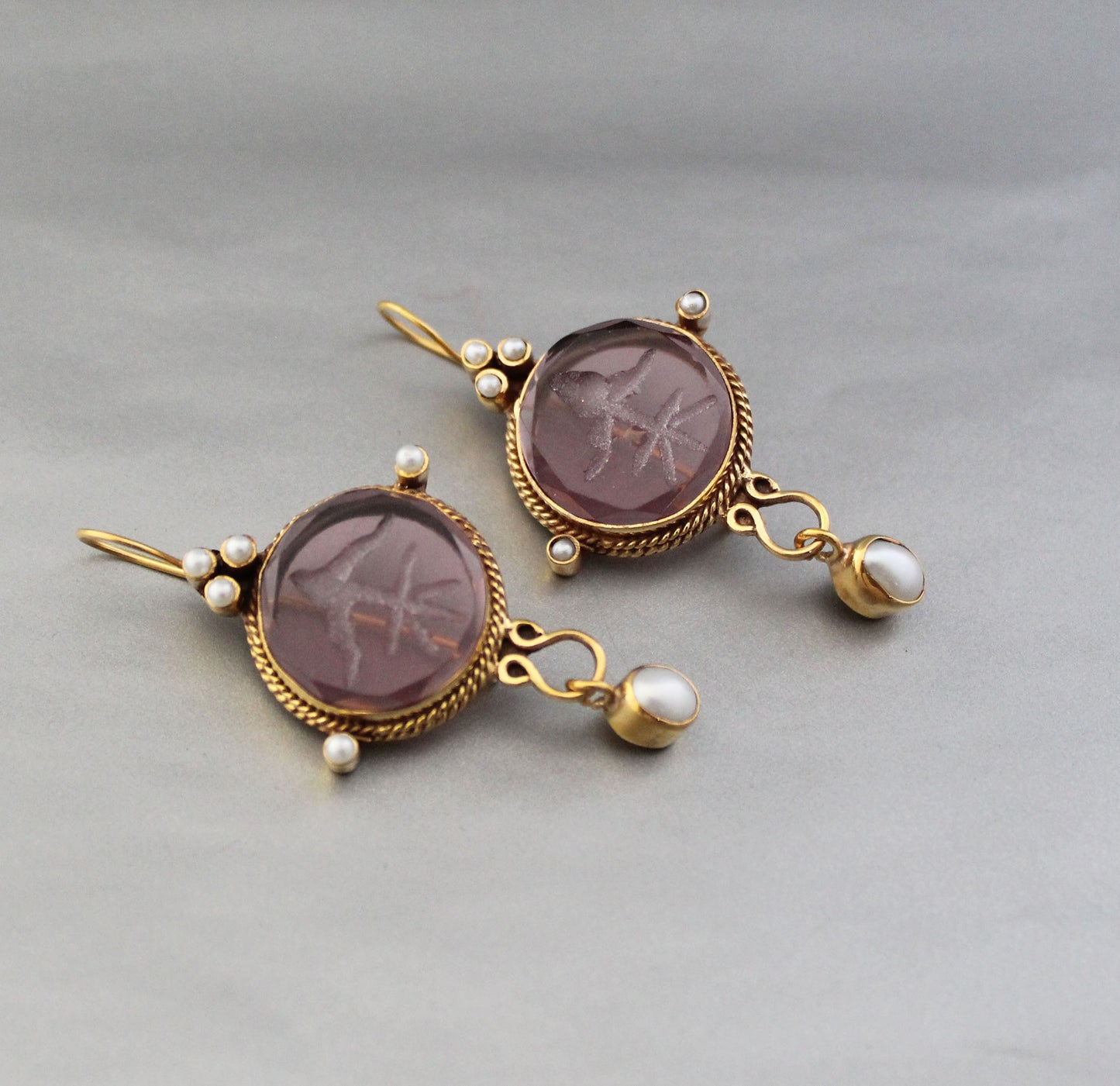 Purple Intaglio Crystal Earrings