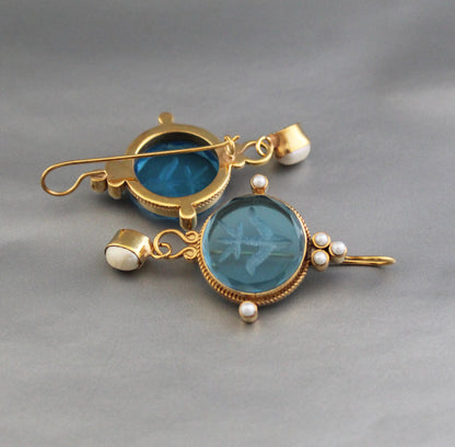 Blue Intaglio Crystal Earrings