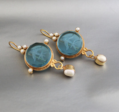 Blue Intaglio Crystal Earrings