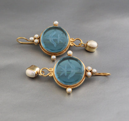 Blue Intaglio Crystal Earrings