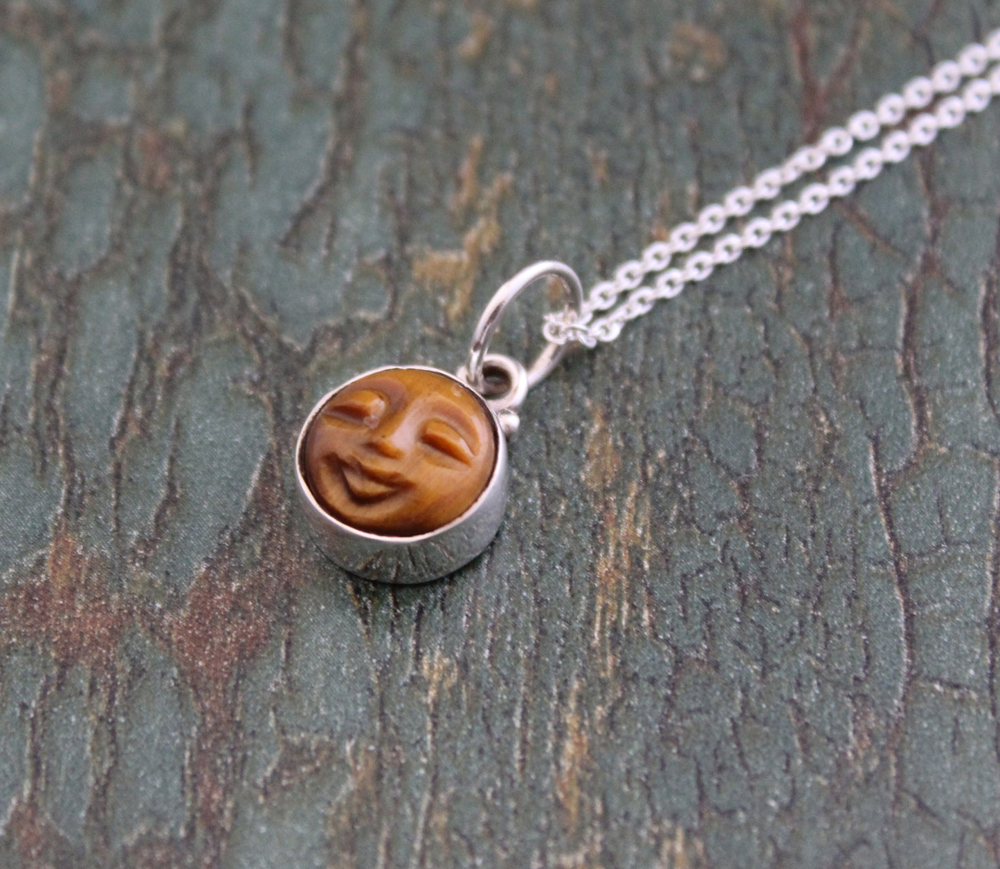 Dainty Tigers Eye Necklace, Moon Necklace